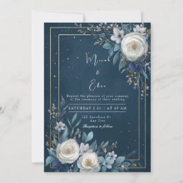 Elegant Navy Blues Floral Wedding Einladung