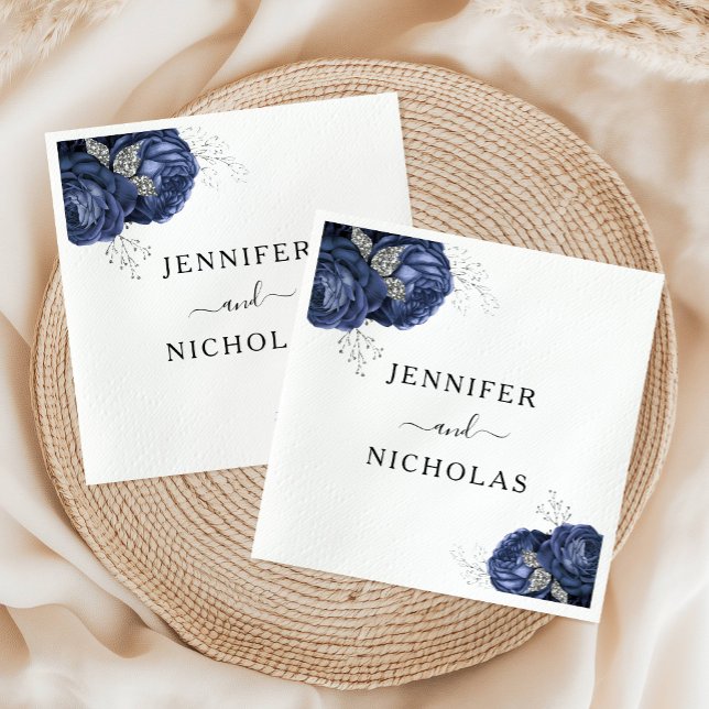Elegant Navy Blues Floral Wedding Serviette (Elegant Navy Blue Floral Wedding Napkins)