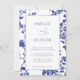 Elegant Navy Blues Toile Hochzeit Einladung