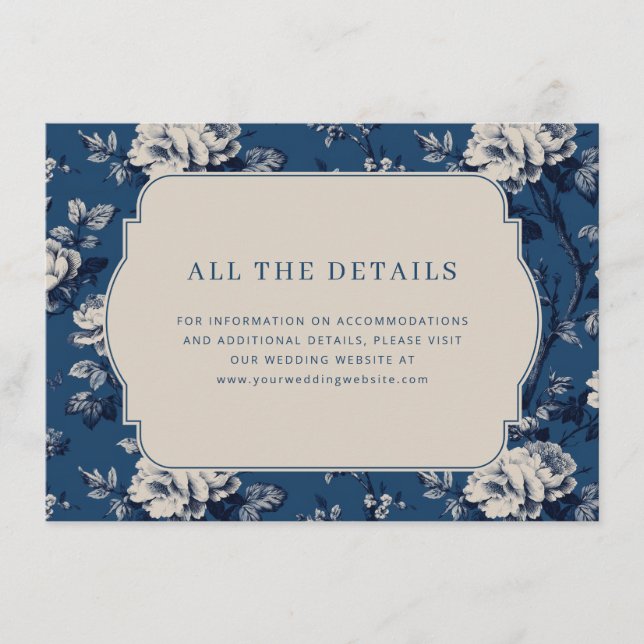 Elegant Navy Blumenmuster Begleitkarte (Vorderseite)