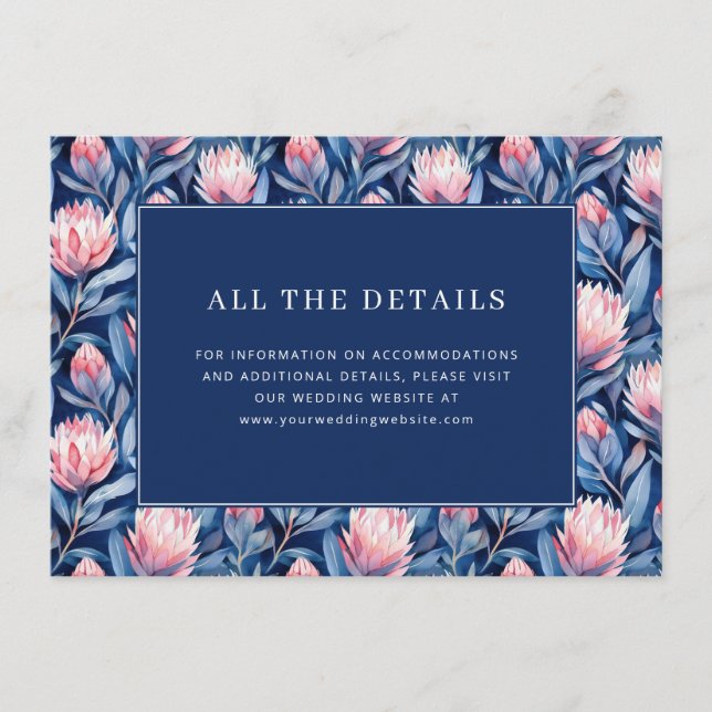 Elegant Navy Blumenmuster Begleitkarte (Vorderseite)