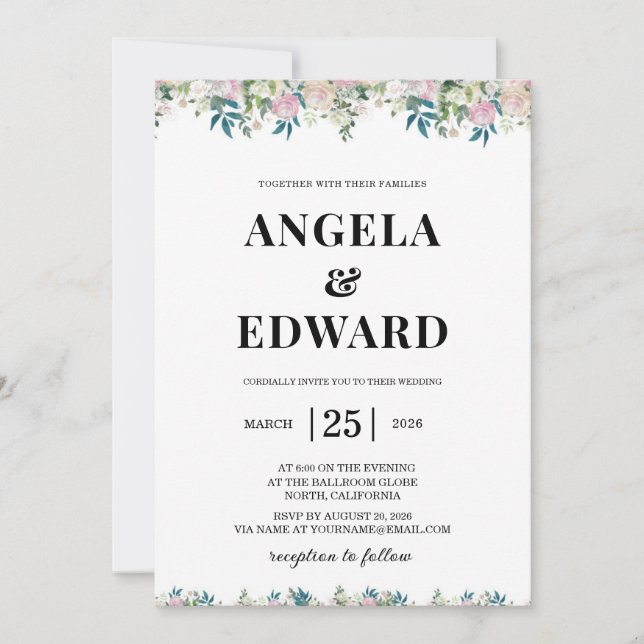Elegant Navy Blush Pink Wedding Invitation Einladung (Vorderseite)