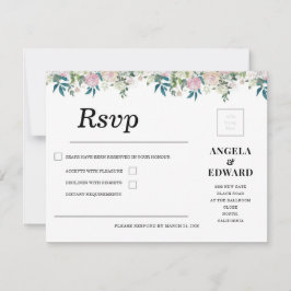 Elegant Navy Blush Pink Wedding Invitation RSVP Karte