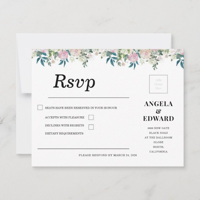 Elegant Navy Blush Pink Wedding Invitation RSVP Karte (Vorderseite)
