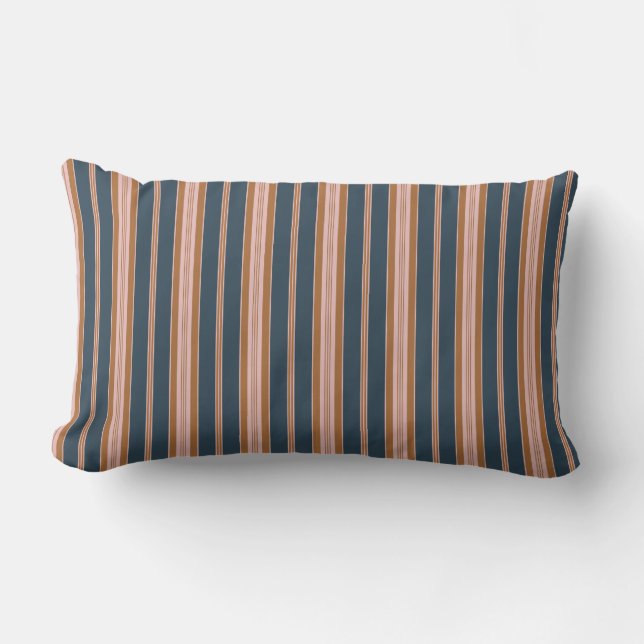 Elegant Navy Brown Pink Ticking Stripe Lendenkissen (Vorderseite)