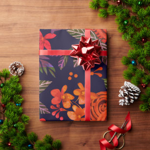 Elegant Navy Burgundy Orange Floral Geschenkpapier