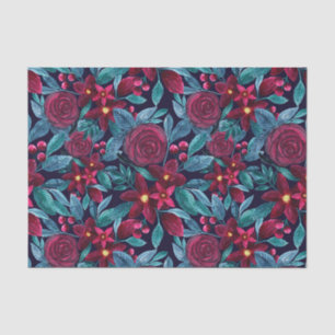 Elegant Navy Burgundy Weihnachten Floral Wasserfar Seidenpapier