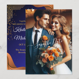 Elegant Navy & Burnt Orange FOTO SAVE THE DATE Einladung