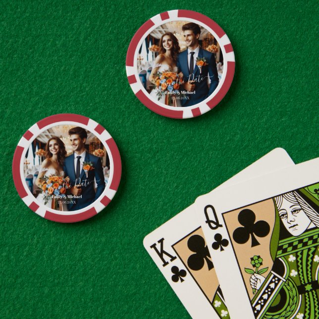 Elegant Navy & Burnt Orange | FOTO SAVE THE DATE Pokerchips (Pokertisch (doppelt))