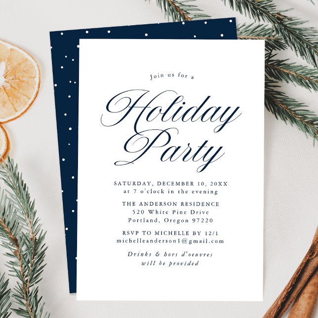 Elegant Navy Calligraphy Script Holiday Party Einladung (Von Creator hochgeladen)