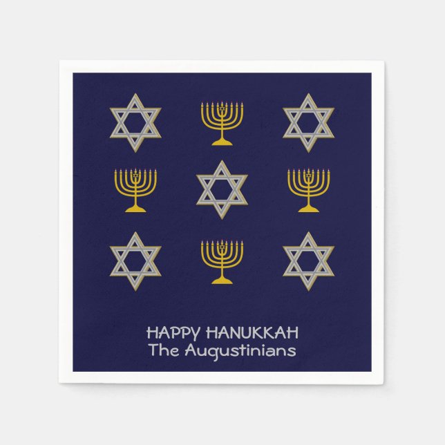Elegant Navy Custom Hanukkah Paper Serviette (Vorderseite)