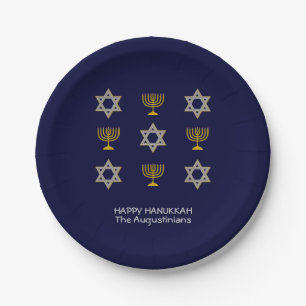 Elegant Navy Custom Hanukkah Pappteller