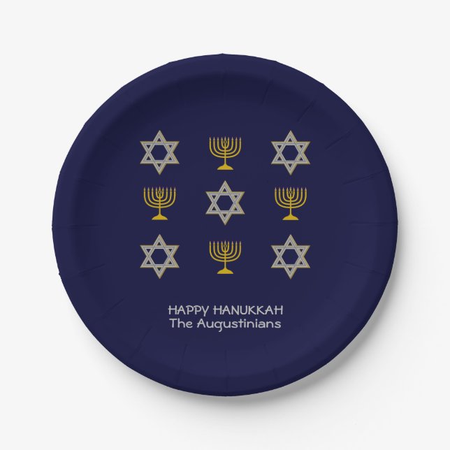 Elegant Navy Custom Hanukkah Pappteller (Vorderseite)