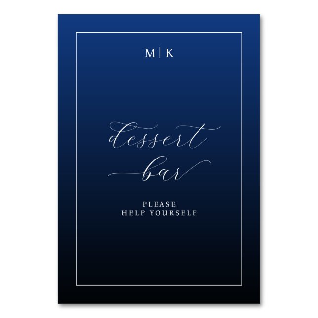 Elegant Navy Dessert Bar Sign Tischnummer (Vorderseite)