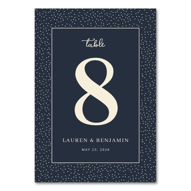 Elegant Navy Dotted Number Tischnummer (Vorderseite)