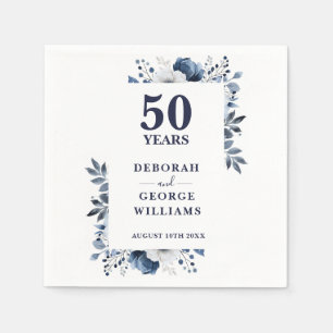 Elegant Navy Floral 50. Hochzeitstag Serviette