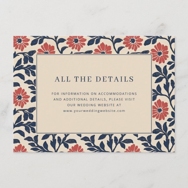Elegant Navy Floral Border Begleitkarte (Vorderseite)
