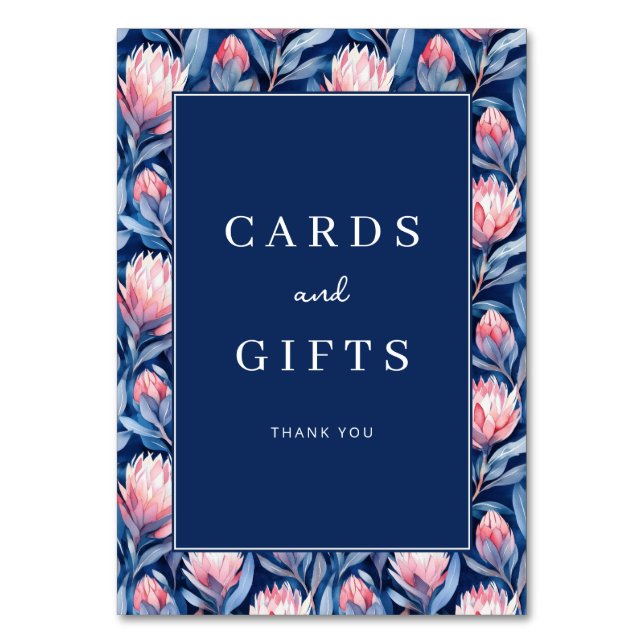 Elegant Navy Floral Gratitude Border Tischnummer (Vorderseite)