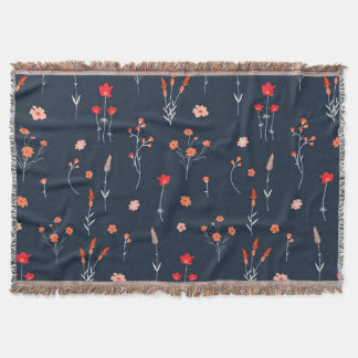 Elegant Navy Floral Throw Blanket Decke