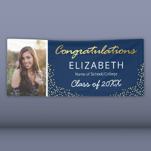 Elegant Navy Gold 2023 Abschluss Foto Banner
