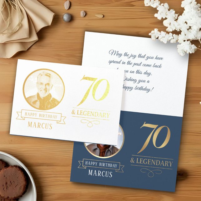 Elegant Navy & Gold 70. & Legendary Birthday Folienkarte (Von Creator hochgeladen)