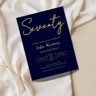 Elegant Navy & Gold 70th Birthday Invitation Einladung