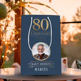 Elegant Navy & Gold 80. & Legendary Birthday Mittlere Geschenktüte