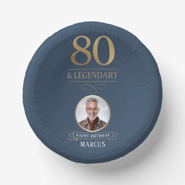 Elegant Navy & Gold 80. & Legendary Birthday Pappteller (Vorderseite)