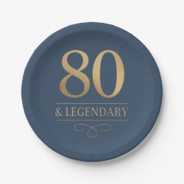 Elegant Navy & Gold 80. & Legendary Birthday Pappteller