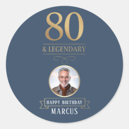 Elegant Navy & Gold 80. & Legendary Birthday Runder Aufkleber