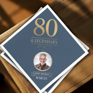 Elegant Navy & Gold 80. & Legendary Birthday Serviette