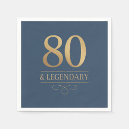 Elegant Navy & Gold 80. & Legendary Birthday Serviette