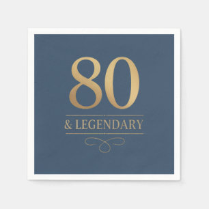 Elegant Navy & Gold 80. & Legendary Birthday Serviette