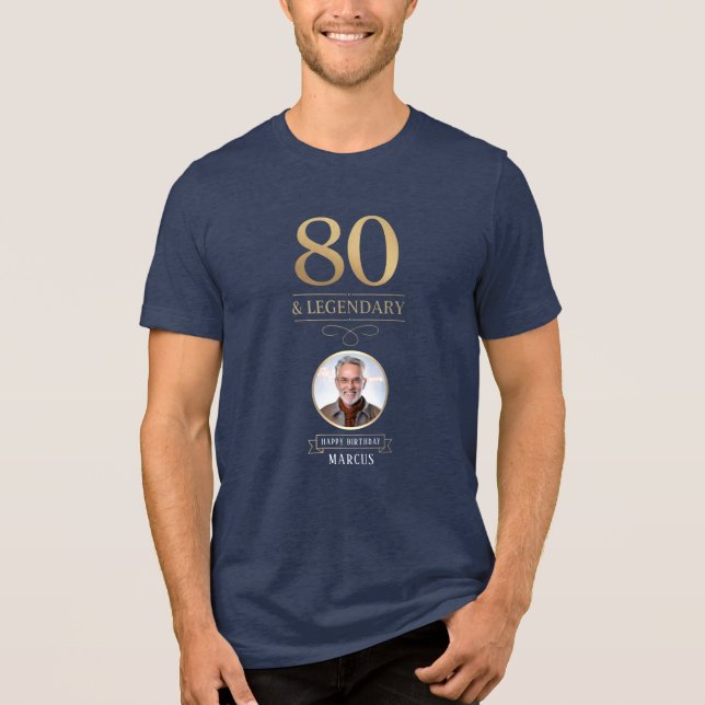 Elegant Navy & Gold 80. & Legendary Birthday Tri-Blend Shirt (Vorderseite)