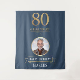Elegant Navy & Gold 80. & Legendary Birthday Wandteppich