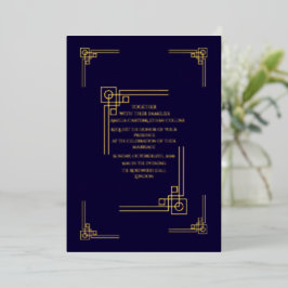 Elegant Navy & Gold Art Deco Personalisiert Folieneinladung