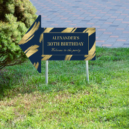 Elegant Navy Gold Birthday Welcome Yard Sign Gartenschild