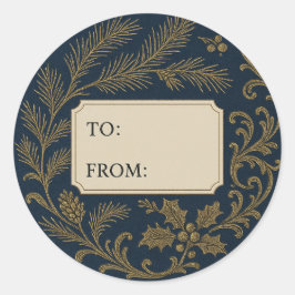 Elegant Navy & Gold Christmas Gift Labels Runder Aufkleber