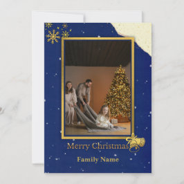 Elegant Navy & Gold Christmas Photo Card Dankeskarte