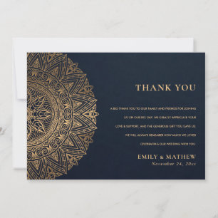 ELEGANT NAVY GOLD CLASSIC VERZIERT MANDALA WEDD DANKESKARTE