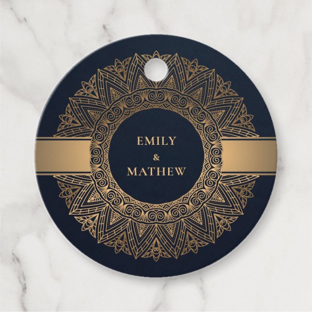 ELEGANT NAVY GOLD CLASSIC VERZIERT MANDALA WEDD GESCHENKANHÄNGER (Vorderseite)