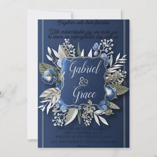 ELEGANT NAVY GOLD CLASSIC WEDD INVITATION EINLADUNG (Vorderseite)