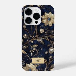 Elegant Navy Gold Floral Phone Case iPhone 14 Pro Hülle