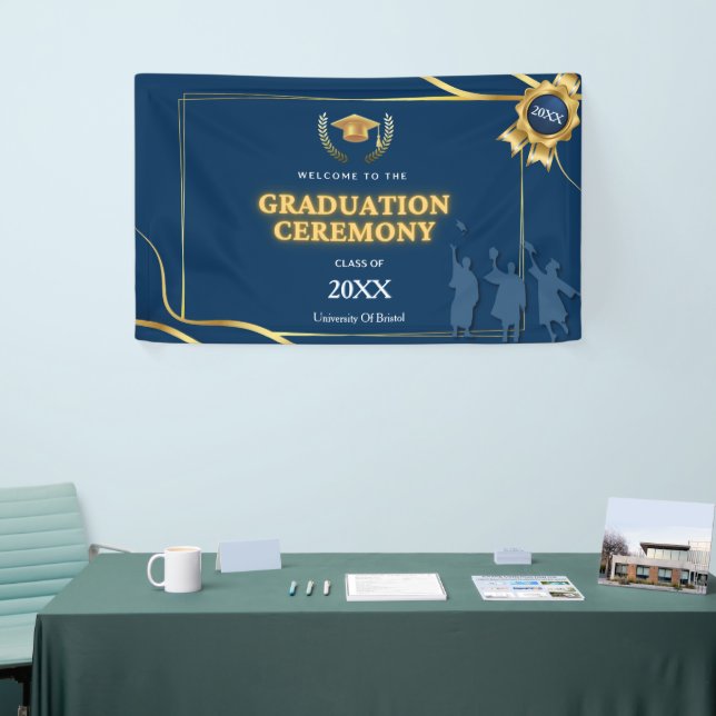 Elegant Navy & Gold Graduation Ceremony Banner (Messeveranstaltung)