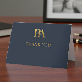 Elegant Navy Gold Law Firm Monogram Thank You Card Dankeskarte