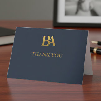 Elegant Navy Gold Law Firm Monogram Thank You Card Dankeskarte