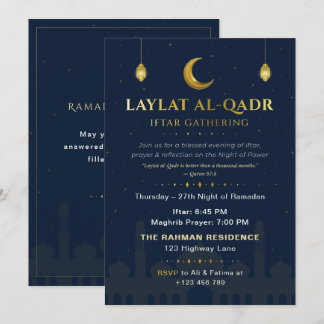 Elegant Navy & Gold Laylat al-Qadr Iftar Gathering Einladung