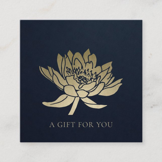 ELEGANT NAVY GOLD LOTUS FLORAL GIFT BESCHEINIGUNG QUADRATISCHE VISITENKARTE (Vorderseite)