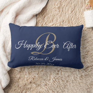 Elegant Navy Gold Mit Monogramm glücklich immer na Lendenkissen