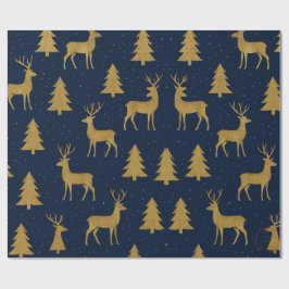 Elegant Navy & Gold Reindeer Christmas Wrapping Pa Geschenkpapier